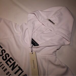 Essentials White Hoodie with Black Text